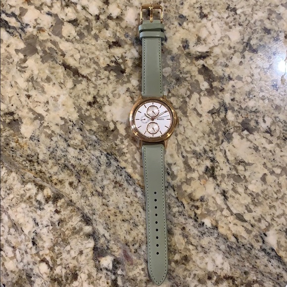 Fossil Rose Gold Watch Sage Green Strap - Picture 4 of 5
